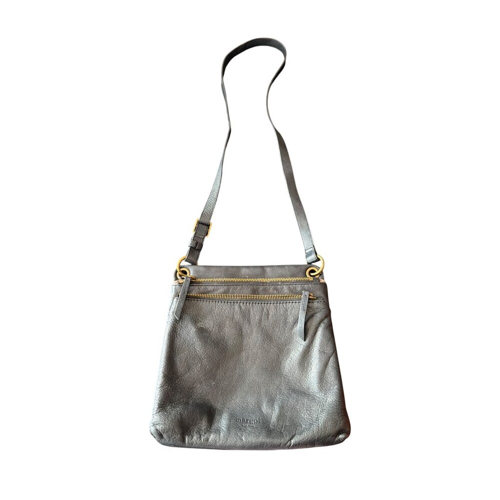 Margot New York Black Leather Crossbody Bag Adjustable Strap Minimalist